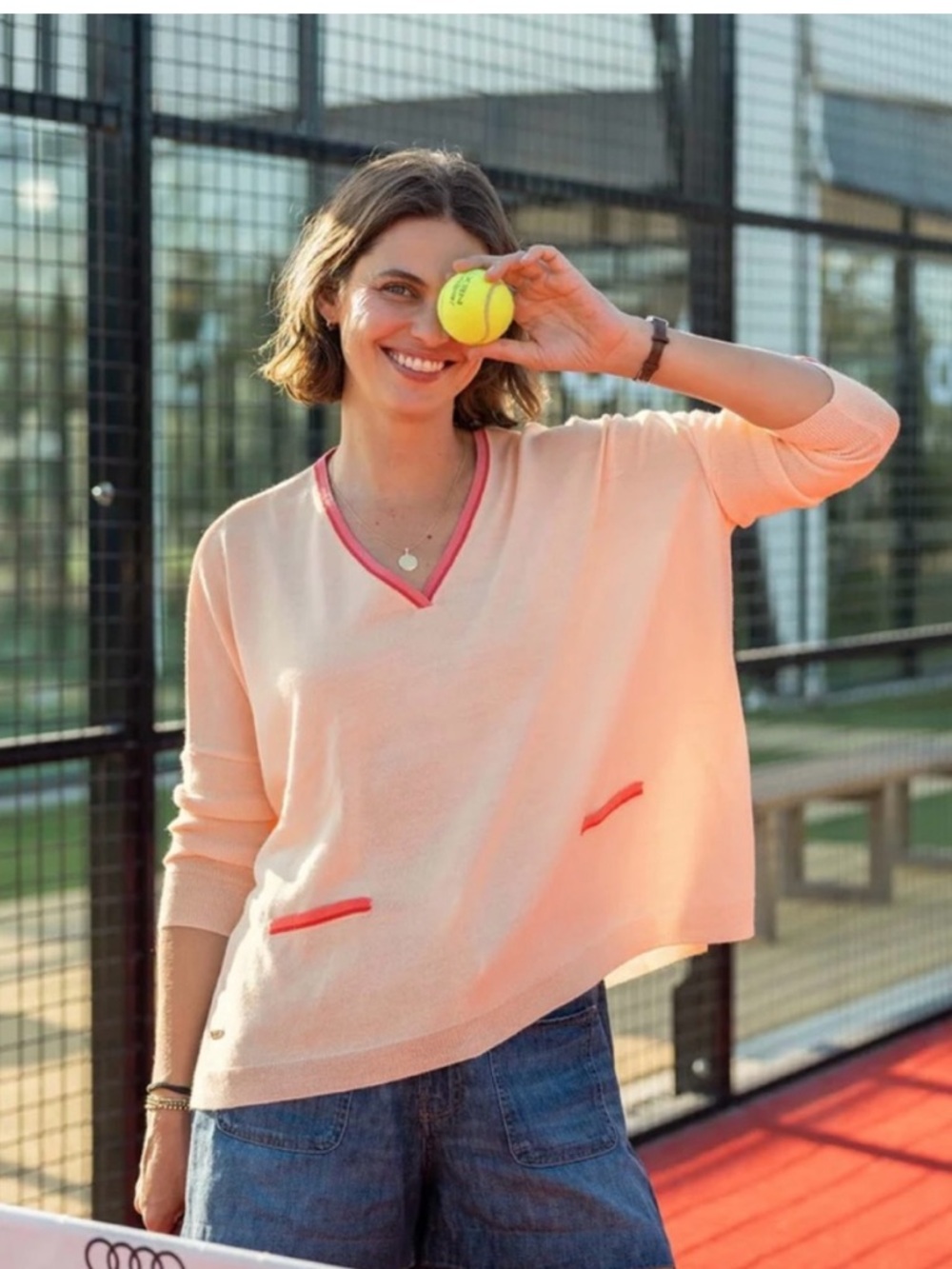 Mersea Catalina V-Neck Sweater - Peach Burst OS